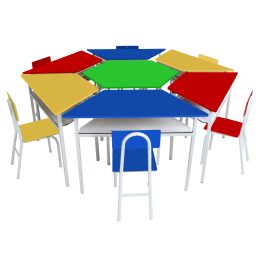 Kit Sextavado Mesas Angulares Com 6 Cadeiras de Ferro