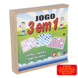 Jogo 3 em 1 – Trilha, Damas, Jogo da Velha  MDF – Carlu 1067