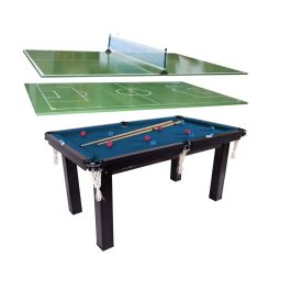 Mesa 4 em 1 Sinuca Futebol Botão Ping Pong – 15mm MDF Tecido Azul