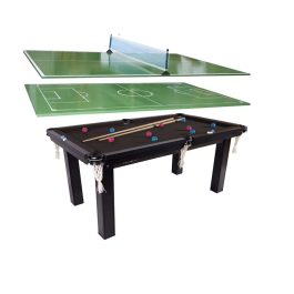Mesa 4 em 1 Sinuca Futebol Botão Ping Pong – 15mm MDF Tecido Preto