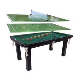 Mesa 4 em 1 Sinuca Futebol Botão Ping Pong – 15mm MDF Tecido Verde