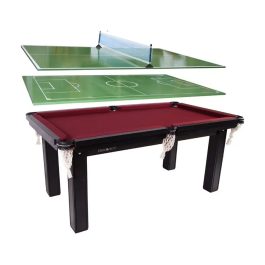 Mesa 4 em 1 Sinuca Futebol Botão Ping Pong – 15mm MDF Tecido Vinho