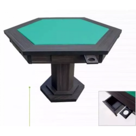 Mesa Para Carteado Poker Sextavada com 6 Gavetas Em Mdf Revestida 1,15 x 1,20 x 0,23