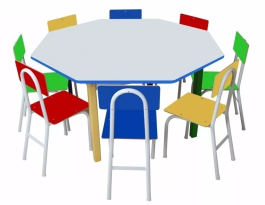 Mesa Infantil Oitavada em Ferro com 8 Cadeiras