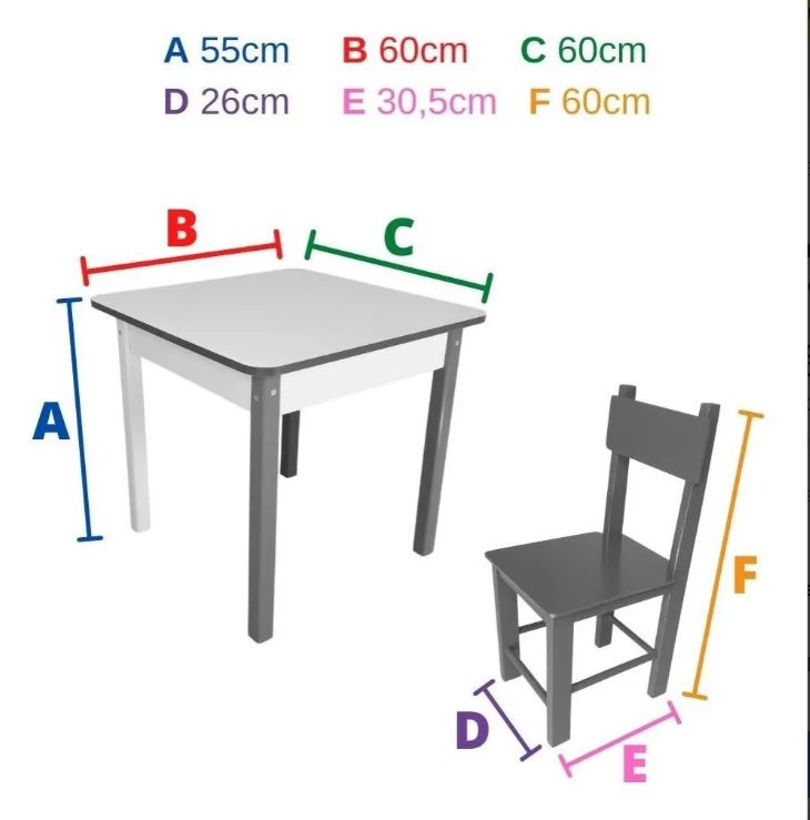 Mesa Infantil com 4 Cadeiras de Madeira e MDF - 60 x 60 x 55 cm. - Imagem 2