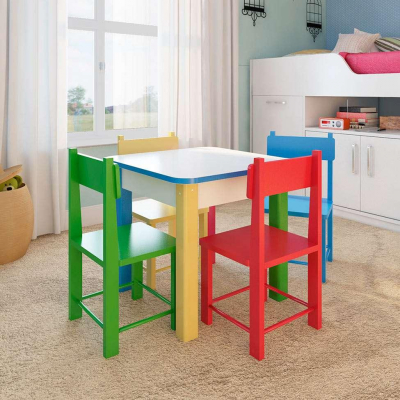 Mesa Infantil com 4 Cadeiras de Madeira e MDF - 60 x 60 x 55 cm. - Imagem 4